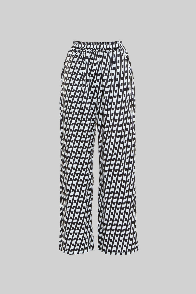 Distorted checkered  Wide Pants with Pockets - Shop Beulah Style