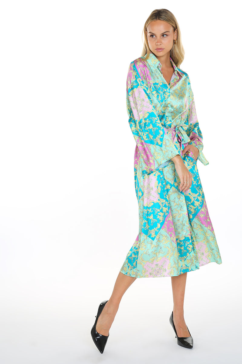 Multi Print Satin Shirt Dress - Shop Beulah Style
