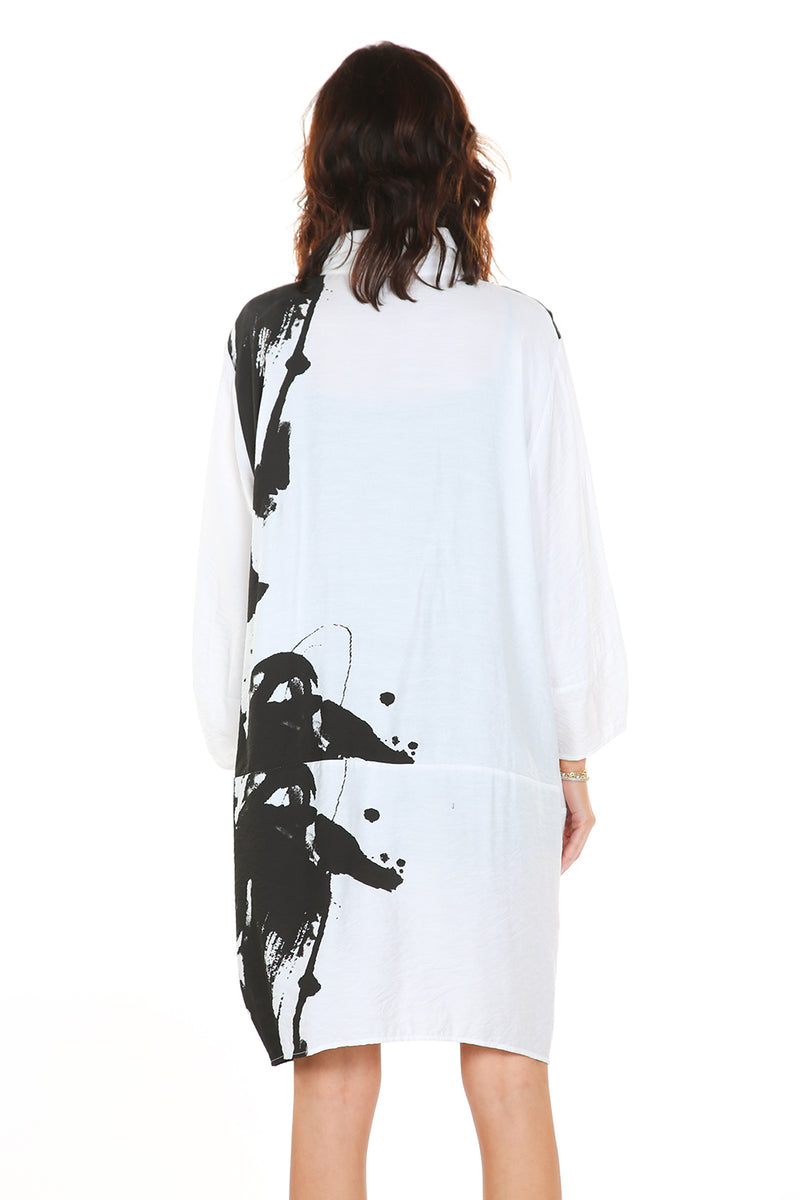 Relaxed Fit Long Shirt With Contrast Painting Print - Shop Beulah Style
