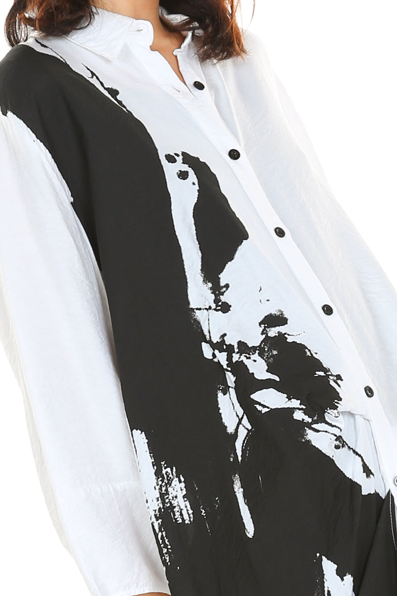 Relaxed Fit Long Shirt With Contrast Painting Print - Shop Beulah Style