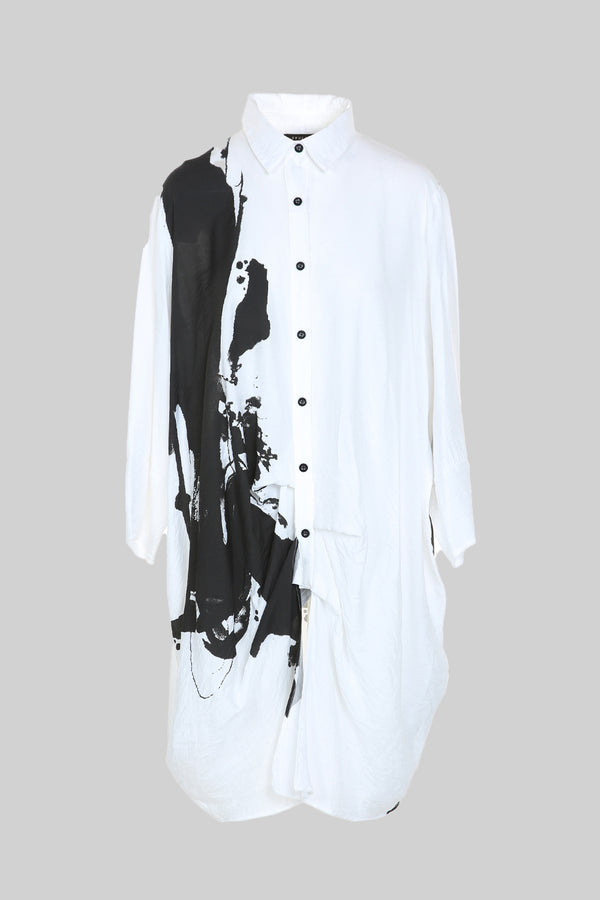 Relaxed Fit Long Shirt With Contrast Painting Print